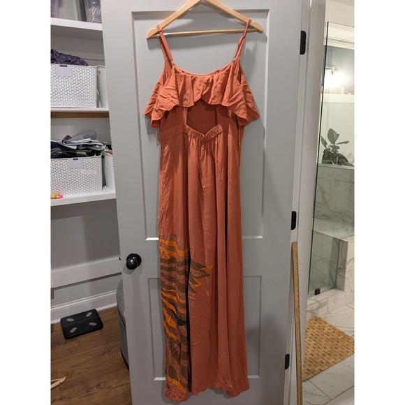 FREE PEOPLE Flock of Birds Burnt Orange Ruffle‎ Maxi Dress S L - Picture 8 of 13